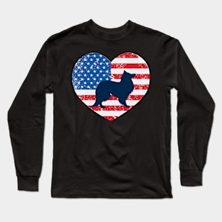 American Flag Heart Love Sheltie Usa Patriotic 4Th Of July Long Sleeve T-Shirt